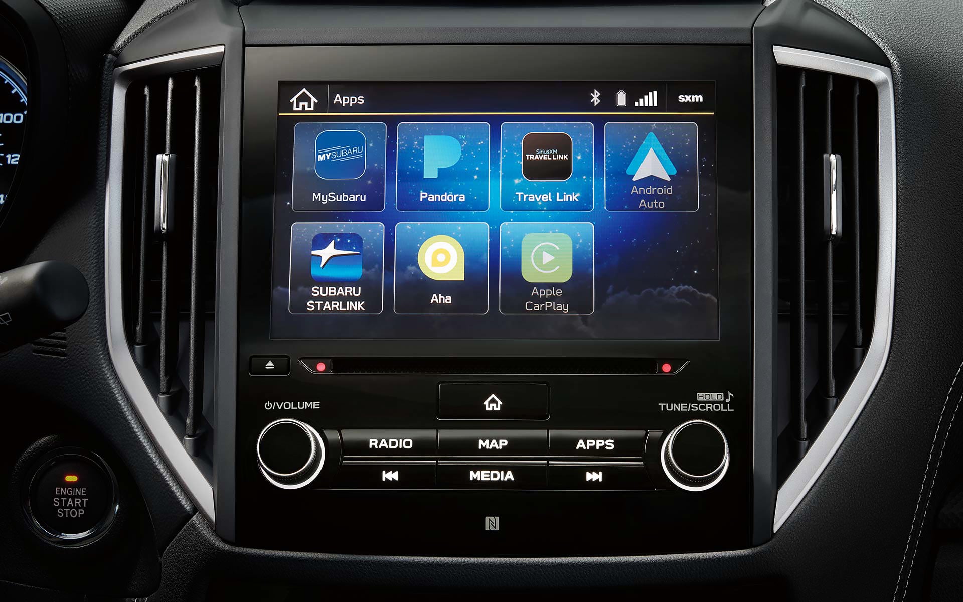 A close-up of the SUBARU STARLINK Multimedia touchscreen on the 2022 Forester. | Thelen Subaru in Bay City MI
