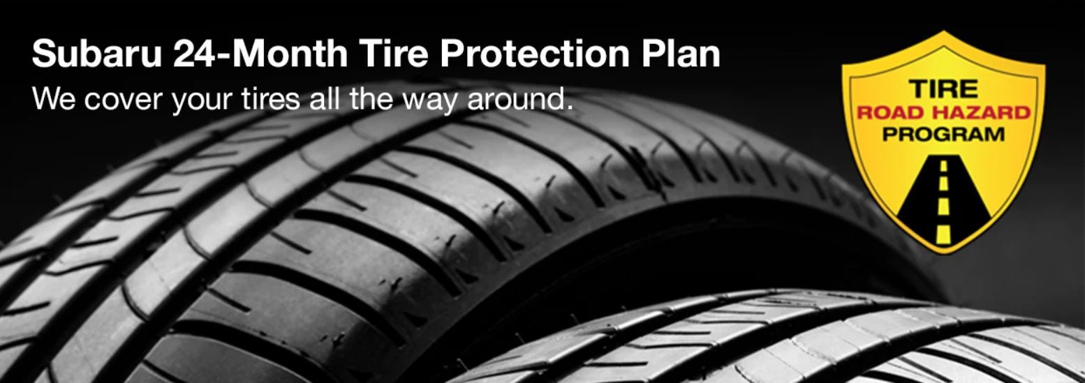 Subaru tire with 24-Month Tire Protection and road hazard program logo. | Thelen Subaru in Bay City MI